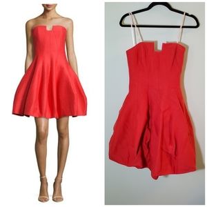 Halston Heritage Red Strapless Cocktail Dress
